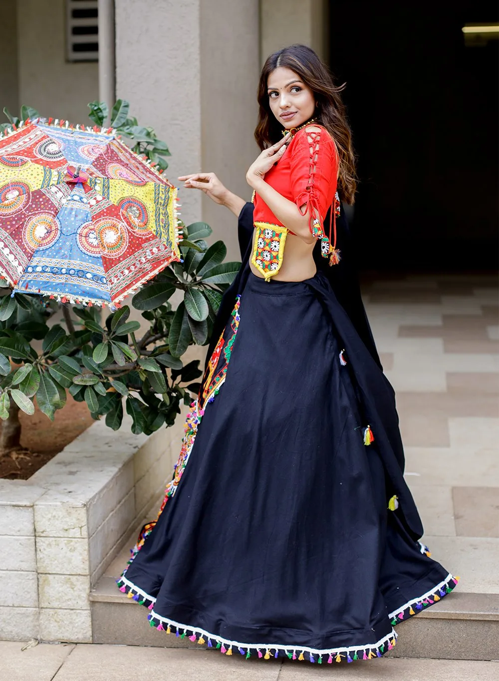 Umbrella skirt with mirror work choli – Label Reet Rang