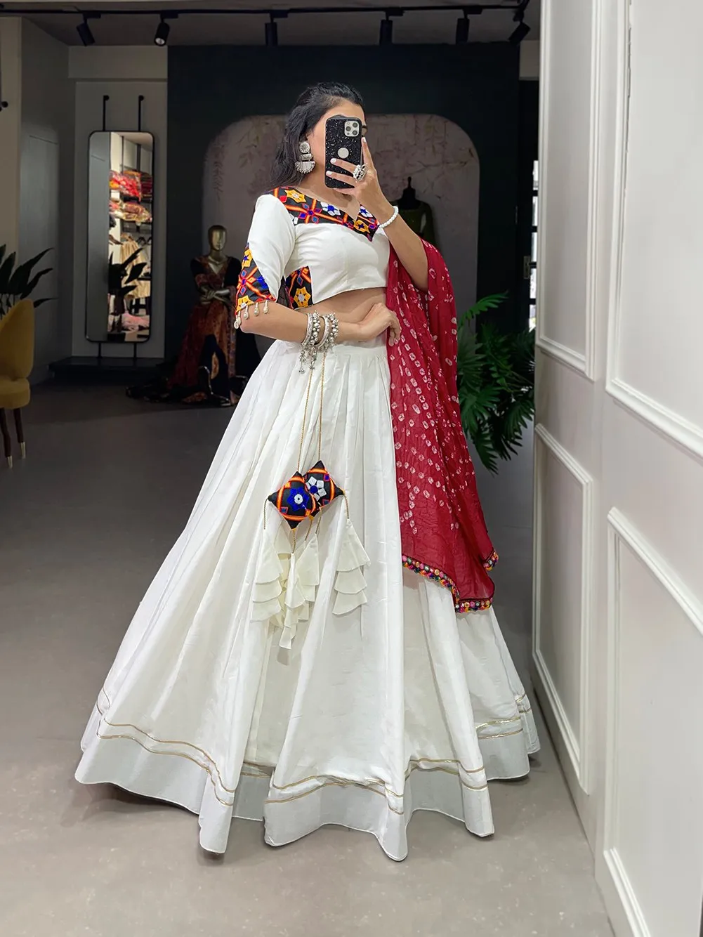 Attractive White Anarkali Gown with Green Bandhani Dupatta for Wedding -  Dress me Royal