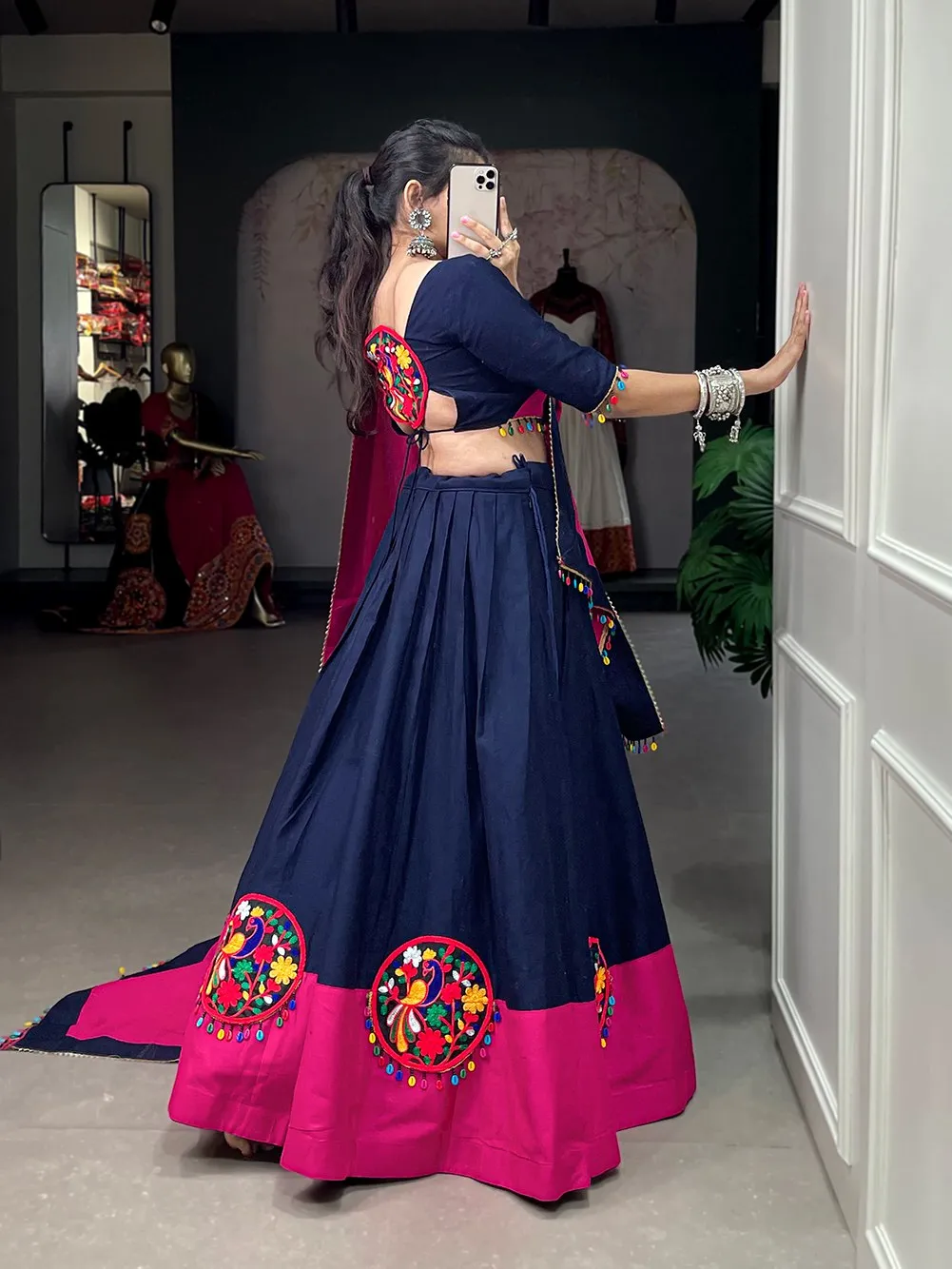 Buy Pink Ethnic Blue Semi-Stitched Lehenga Choli With Sequence Work And  Dupatta (Set of 3) online
