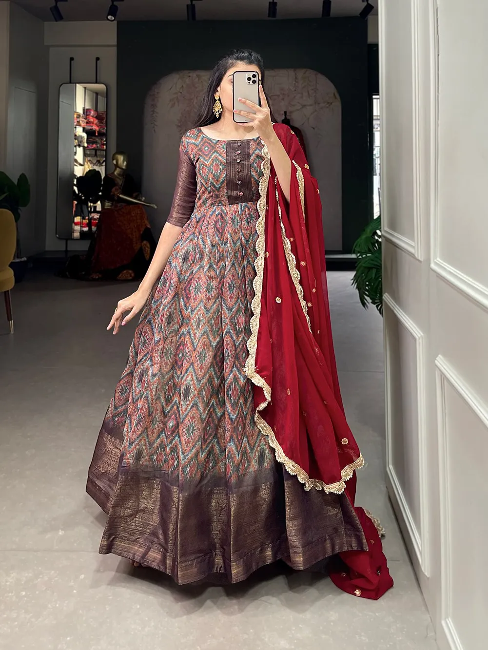 Trending | $39 - $52 - Grey Reception Chanderi Gown and Grey Reception Chanderi  Designer Gown Online Shopping