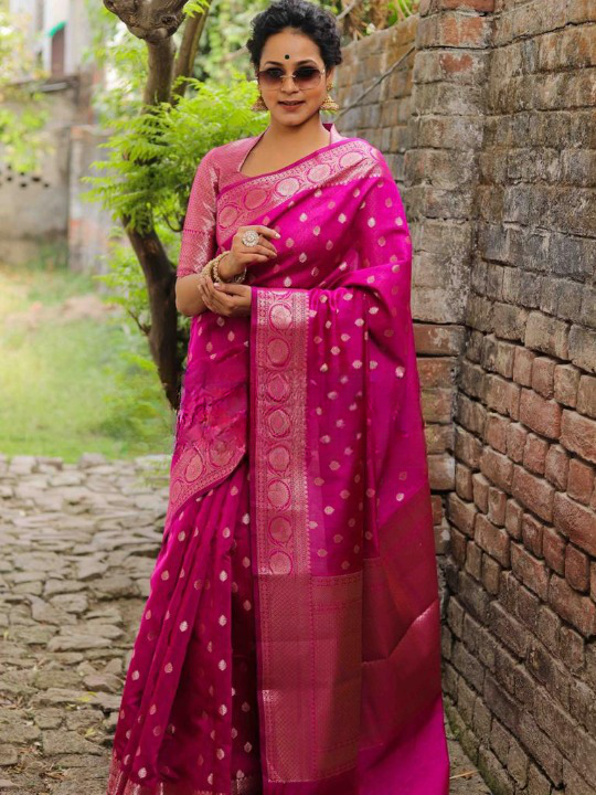 Adhesive Rani Pink Soft Silk Saree With Gossamer Blouse Piece – digisilk