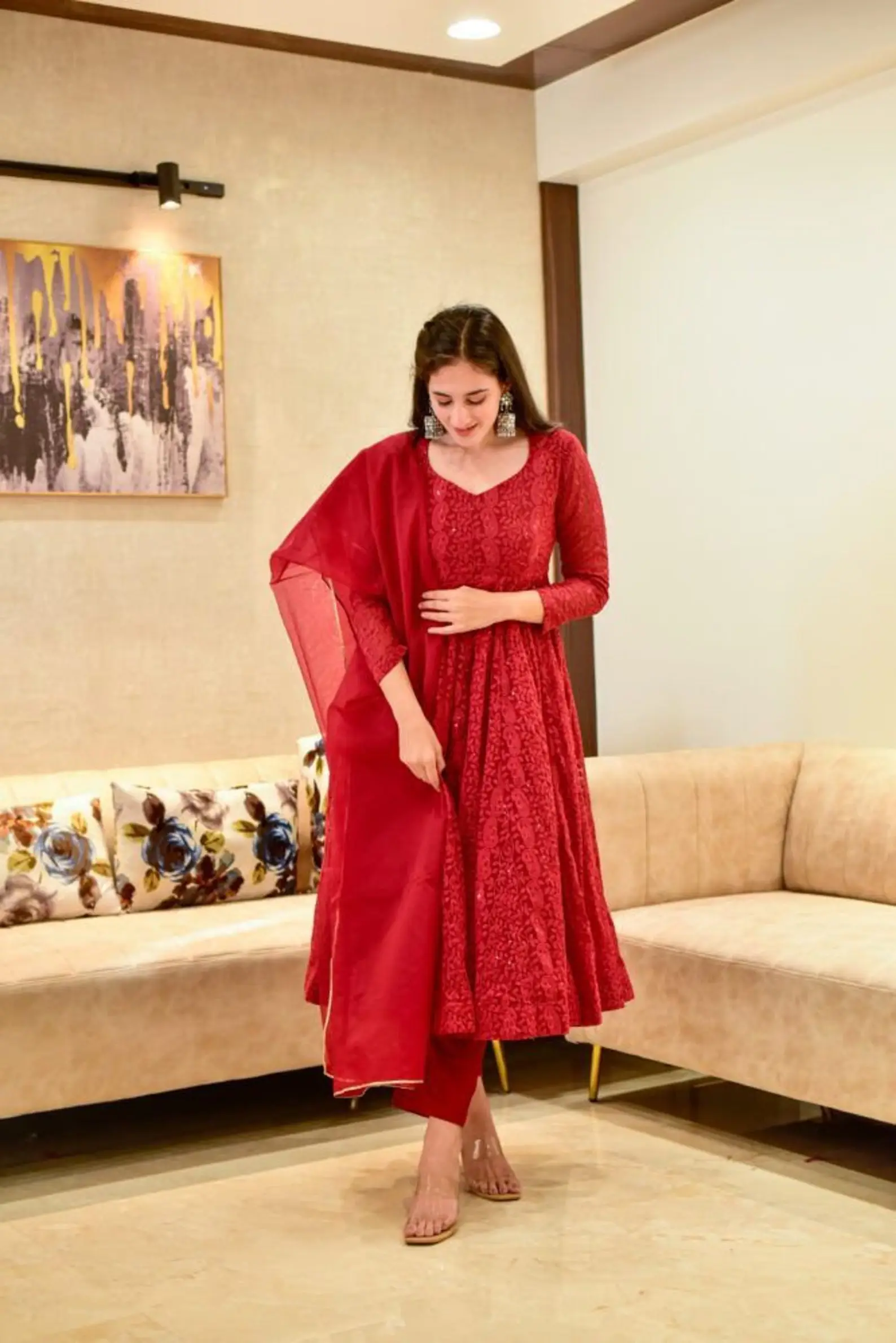 Red Colour Georgette Anarkali Salwar Suit at Rs 1724 | Anarkali Suits | ID:  26134329612