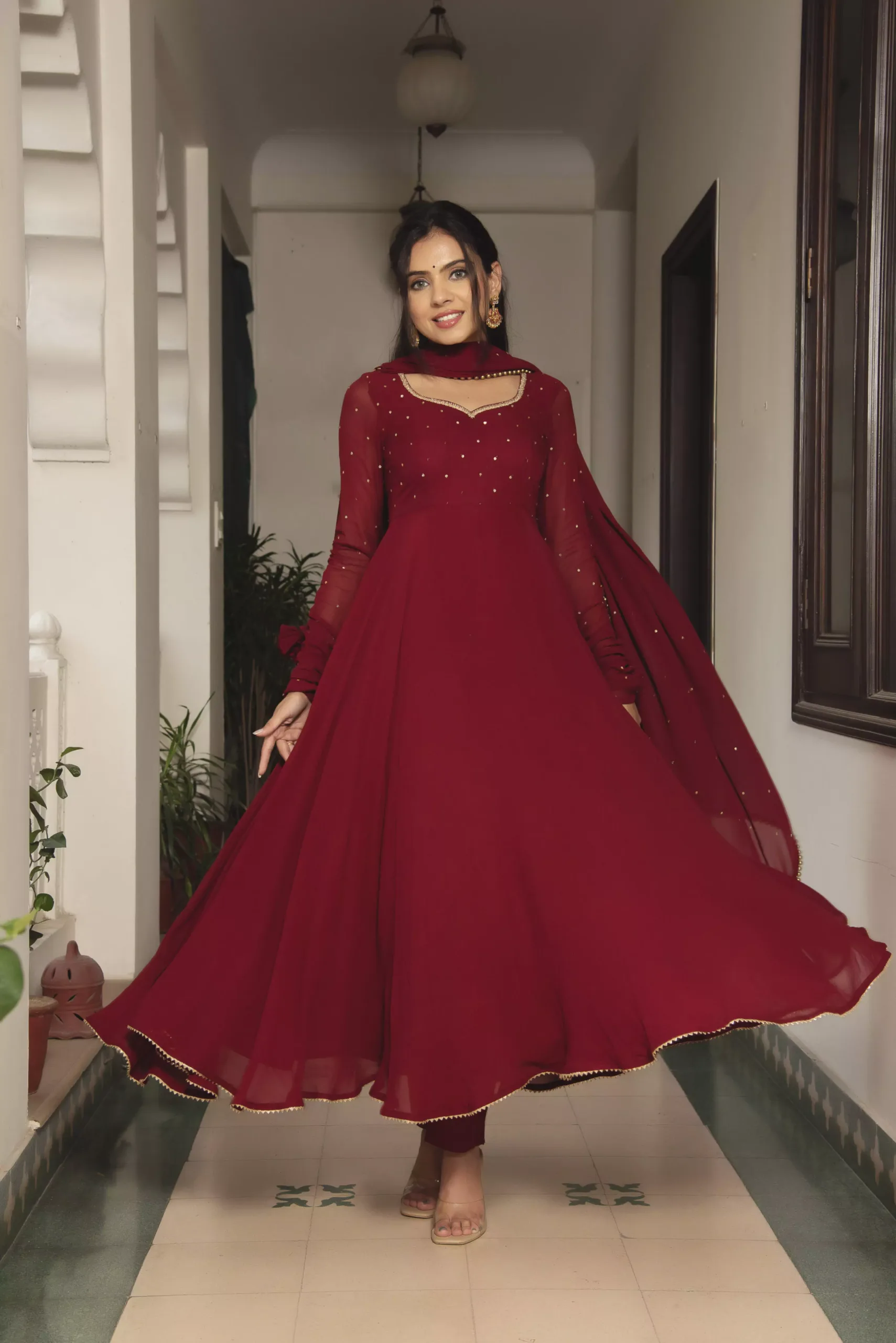 Red Silk Anarkali Suit - AS2578
