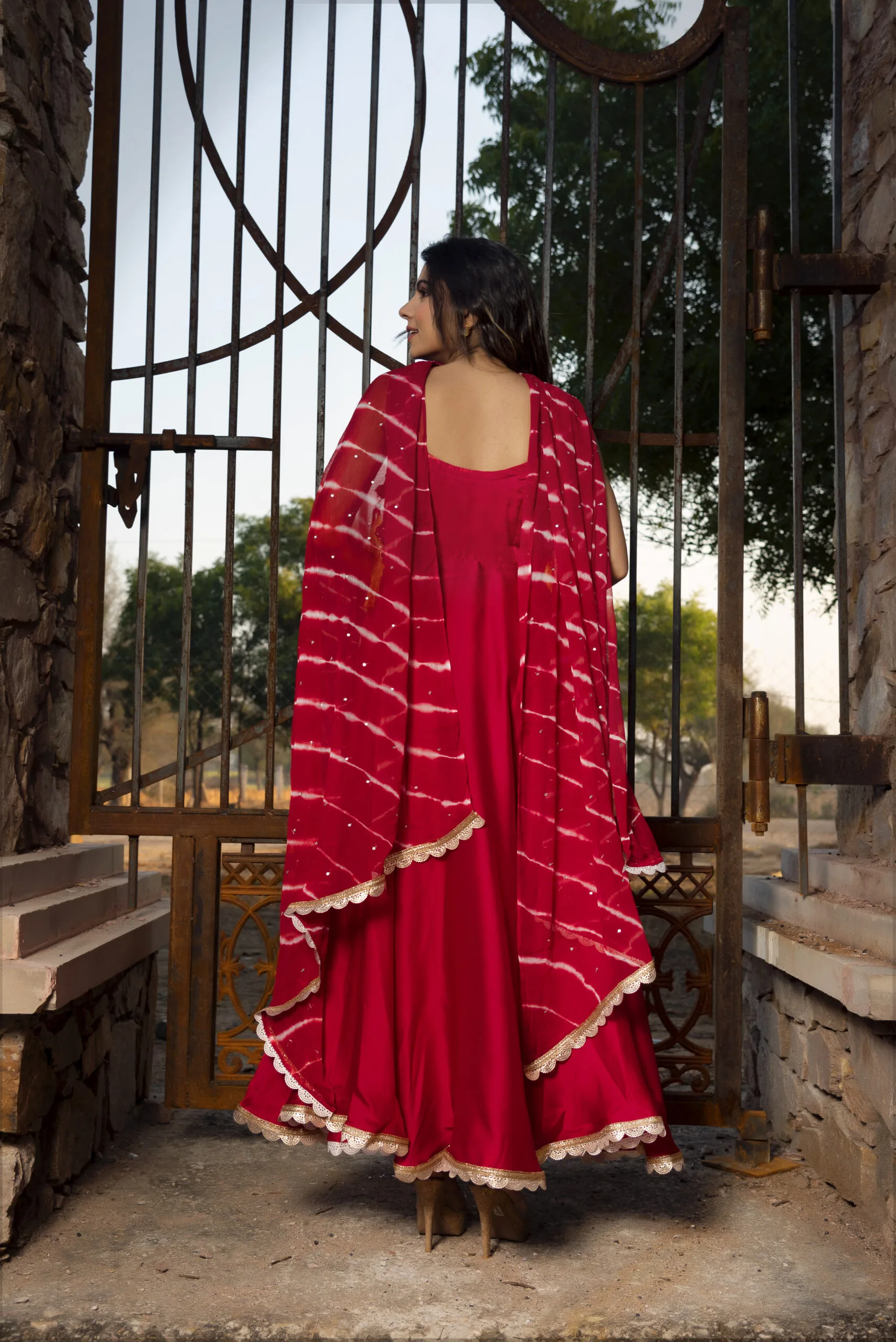 Buy Indian Virasat Garnet Suit With Bagh Print Dupatta (set Of 3) online